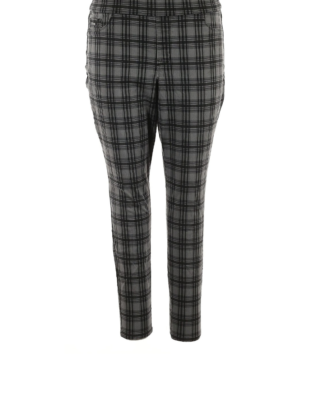 Nine West High Rise Heidi Plaid Pull On Skinny Pants Jeggings Black Gray Size 16